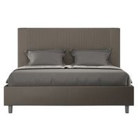 cama moderna con cabecero de rayas verticales acolchado en simil piel bazen-color marron-ropa de cama 140x200 cm