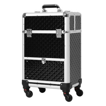 HOMCOM Maletín de Maquillaje Profesional con Cajón Maleta de Maquillaje con Ruedas para Viaje Trabajo 34x25x62 cm Negro   Aosom España