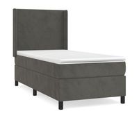 cama box spring con colchon terciopelo gris oscuro 90x190 cm diseno plano