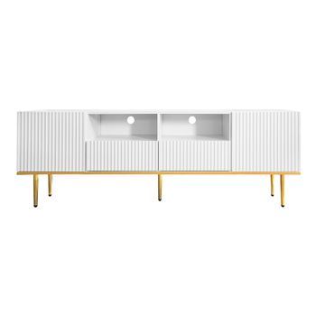 Mueble De Tv Moderno Negro Y Dorado 165 Cm, Mesa Para Tv Con 2 Cajones Y Patas Doradas, Tablero De Partículas