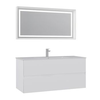 Conjunto De Mueble Con Lavabo Y Espejo (2 Piezas)  - 121 X 51 X 55 Cm - Blanco Mate