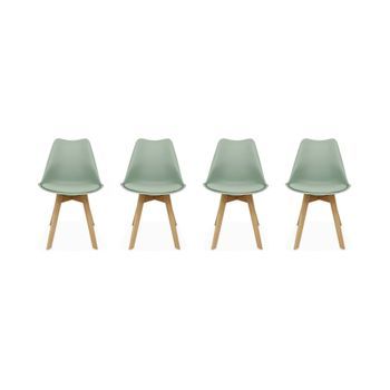 Silla Escandinava Con Patas De Madera De Haya, Set De 4, Verde Celadón