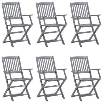 Pack 6 Uds Sillas De Jardín | Silla De Exterior | Sillón Plegables Cojines Madera Maciza Acacia
