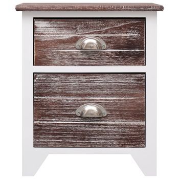 Mesita De Noche | Mesa Auxiliar | Mesilla Madera De Paulownia Marrón Y Blanca 38x28x45 Cm