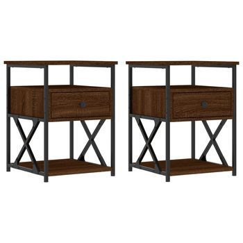Mesitas Noche 2 Uds Madera Ingeniería Marrón Roble 40x42x55 Cm Vidaxl