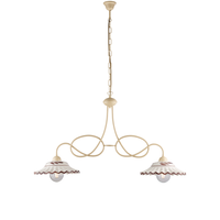 lampara de arana bistrot en hierro lacado marfil y decoraciones efecto decape con difusores ceramicos d 30 blanco y marron 2 luces l 98 x 30
