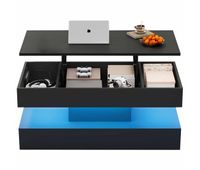 mesa de centro moderna 100x50x42 cm - con iluminacion led almacenamiento oculto y elevacion hidraulica carga maxima 50 kg - negro