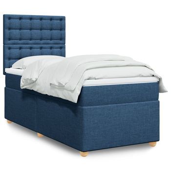Cama Para Adulto | Cama Individual | Cama Box Spring Con Colchón Tela Azul 100x200 Cm Cfw28800