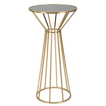 Mesa Auxiliar Redonda De Metal Dorado Con Espejo Ø Cm 50x100