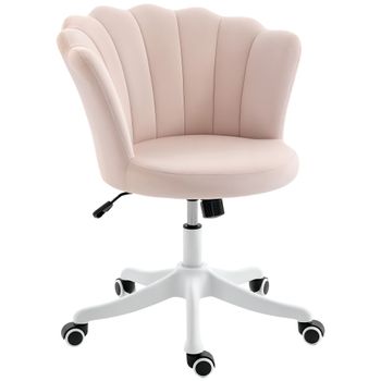 HOMCOM Silla de Oficina de Terciopelo Silla Tocador con Respaldo en Pétalo Altura Regulable 69x64x80-90 cm Rosa   Aosom España