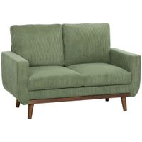 homcom sofa 2 plazas sofa de pana 134 cm con muelles ensacados respaldo grueso detalle de listones de madera verde