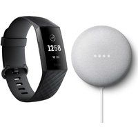 fitbit charge 3 fitness tracker black  chalk google nest mini 2nd gen bundle black