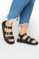 limited collection sandalia negra plana hebillas plateadas en ancho especial