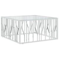 mesa de centro 100x100x50 cm acero inoxidable y cristal templado - plateado
