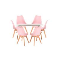 conjunto mesa tower rectangular 120 x 80 cm blanca y pack 6 sillas synk basic - rosa