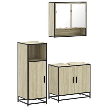 Set De Muebles De Baño 3 Pzas | Armarios Baño Madera Contrachapada Roble Sonoma