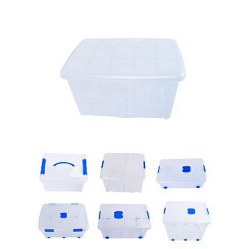 Jardin202 - Cajas De Almacenaje Ordenación De Plástico Transparentes Con Tapa Azul  Con Y Sin Ruedas  Ropa, Libro,  Juguestes  Pack 6 Uds (60l)  Pack 6 Uds (60l)jardin202