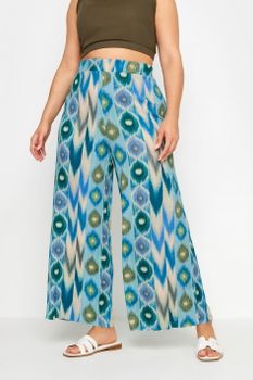 Yours Pantalones Anchos De Estampado Azul, Mujer Curvy Y Tallas Grandes, Yours
