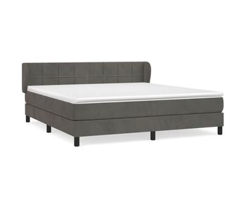 Cama box spring con colchón terciopelo gris oscuro 160x200 cm bloques con cuadros