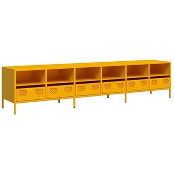 Mueble Tv | Mueble De Salón | Mesa De Tv Acero Laminado En Frío Amarillo Mostaza 202x39x43,5cm