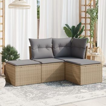 Conjunto De Sofás Jardín Con Cojines 4 Uds | Mueble Jardin Mesa Y Sillas Ratán Sintético Beige Cfw903354
