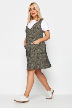 Yours Pichi Gris Con Vuelo Estampado Animal, Mujer Curvy Y Tallas Grandes, Limited Collection