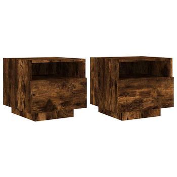 Mesitas De Noche Con Luces Led 2 Uds Roble Ahumado 40x39x37 Cm Vidaxl