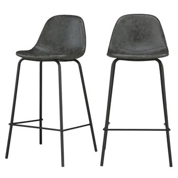 Set de 2 taburetes para isla de cocina de sintético gris/negro 65 cm