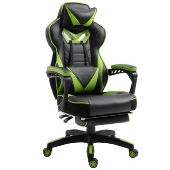 Vinsetto Silla Ergonómica con Reposapiés Verde/Negra
