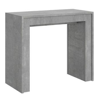 Consola Extensible De Madera Mila 90x42/198 O 90x42/302 Cm-color Gris Cemento-soporte 2 Pies-alargaderas 3 Extensiones