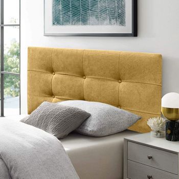Cabecero Cama Texas Button Deluxe Tapizado Tejido Antimanchas Mostaza 90x70cm