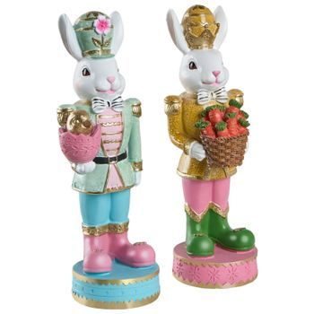 Conjunto De 2 Figuras Decorativas De Pascua Adornos Primaverales Conejitos Estantería Multicolor Snave