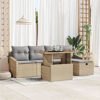 set de sofa de jardin de 6 piezas con cojines beige poliratan v4694 unico  beige