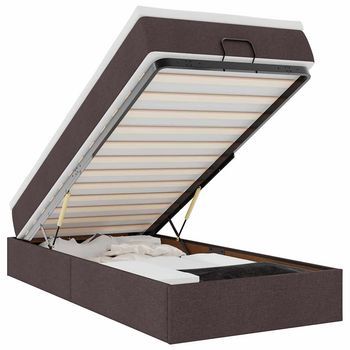 Estructura De Cama Otomana Colchón Tela Marrón Oscuro 100x200cm Vidaxl