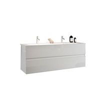 mueble de bano suspendido con dos lavabos y 2 cajones coleccion viena color blanco brillante