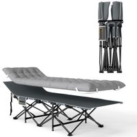 outsunny cama de camping plegable con colchon cama de campana plegable bolsillo lateral y bolsa integrada 185 x 68 x 37 cm gris claro   aosom espana