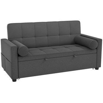 HOMCOM Sofá convertible 2 plazas 3 en 1 sofá cama con cama nido doble respaldo regulable 2 cojines 80,5x137,5x84cm gris   Aosom España