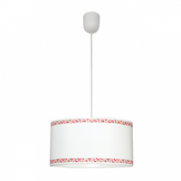 lampara colgante cenefa fabrilamp en blanco y rosa con 1xe27 altura regulable y pantalla infantil decorativa de 35 cm para dormitorio o habitacion juvenil