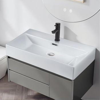 Lavabo De Baño Sobre Encimera – Lavabo Rectangular De Cerámica Blanca De 60 X 42 X 15 Cm Zmh