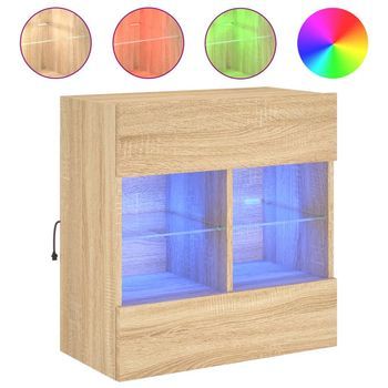 Mueble Tv De Pared | Mueble De Salón | Armario Tv Con Luces Led Roble Sonoma 58,5x30x60,5 Cm