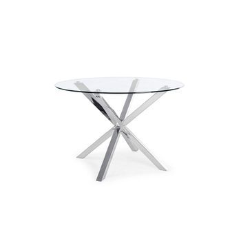 Mesa Redonda De Cristal Templado Aurora 120cm. Comedor O Cocina, Gris