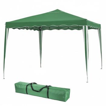 Carpa Cenador Gazebo Plegable, cubierta 2,4x2,4m, base 3x3m Verde Mejorados Tubos de Acero de Alta resistencia Plegables, Anti viento, Protección UV, Bolsa de Transporte. Para Playa, Camping MONTY