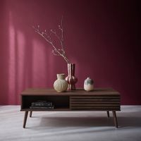 mesa de centro escandinava con puertas correderas madera de nogal