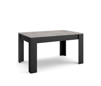 Mesa comedor, mesa fija cocina y salón, 140x90x76cm, para 6 comensales, muebles comedor, estilo moderno, cemento y negro