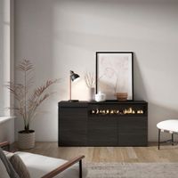 aparador efecto madera negro 150x35x75cm chimenea efecto fuego