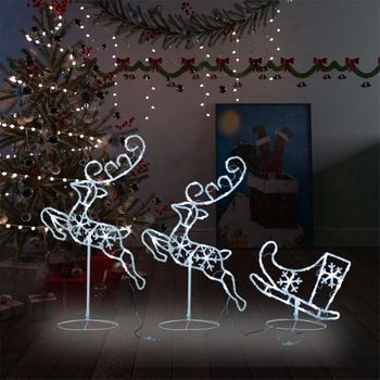 Reno Trineo Volando Navidad Acrílico Blanco Frío 260x21x87cm