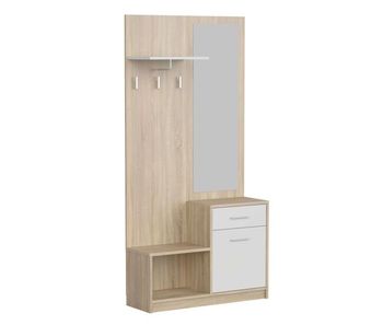 Mueble recibidor con espejo sett 1 cajon 1 puerta 1 estante 1 hueco abierto color blanco y roble cambrian 90 cm