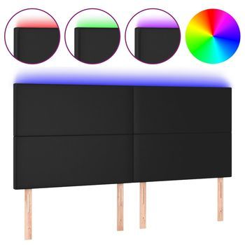 Cabecero Con Luces Led Cuero Sintético Negro 180x5x118/128 Cm Vidaxl