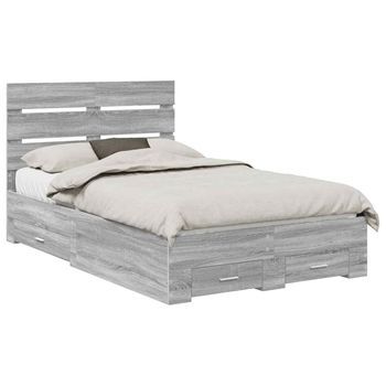 Cama Matrimonial | Cama Para Adulto | Estructura De Cama Con Cajón Gris Sonoma 135 X 190 Cm