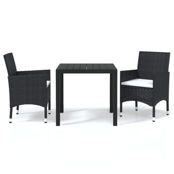 Set De Comedor De Jardín 3 Uds | Mueble Jardin Mesa Y Sillas Y Cojines Ratán Sintético Negro